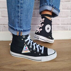 ⭐Converse Chuck Taylor Bows & Studs 10 Womens Shoes Sneakers Black Pink  A16447F